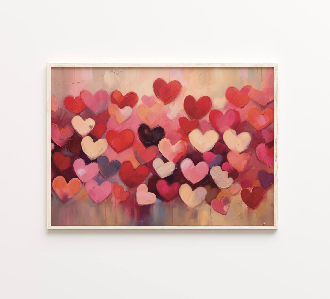 Vibrant Red Pink Coral Impasto Hearts Colorful Valentine Poster - Image 3