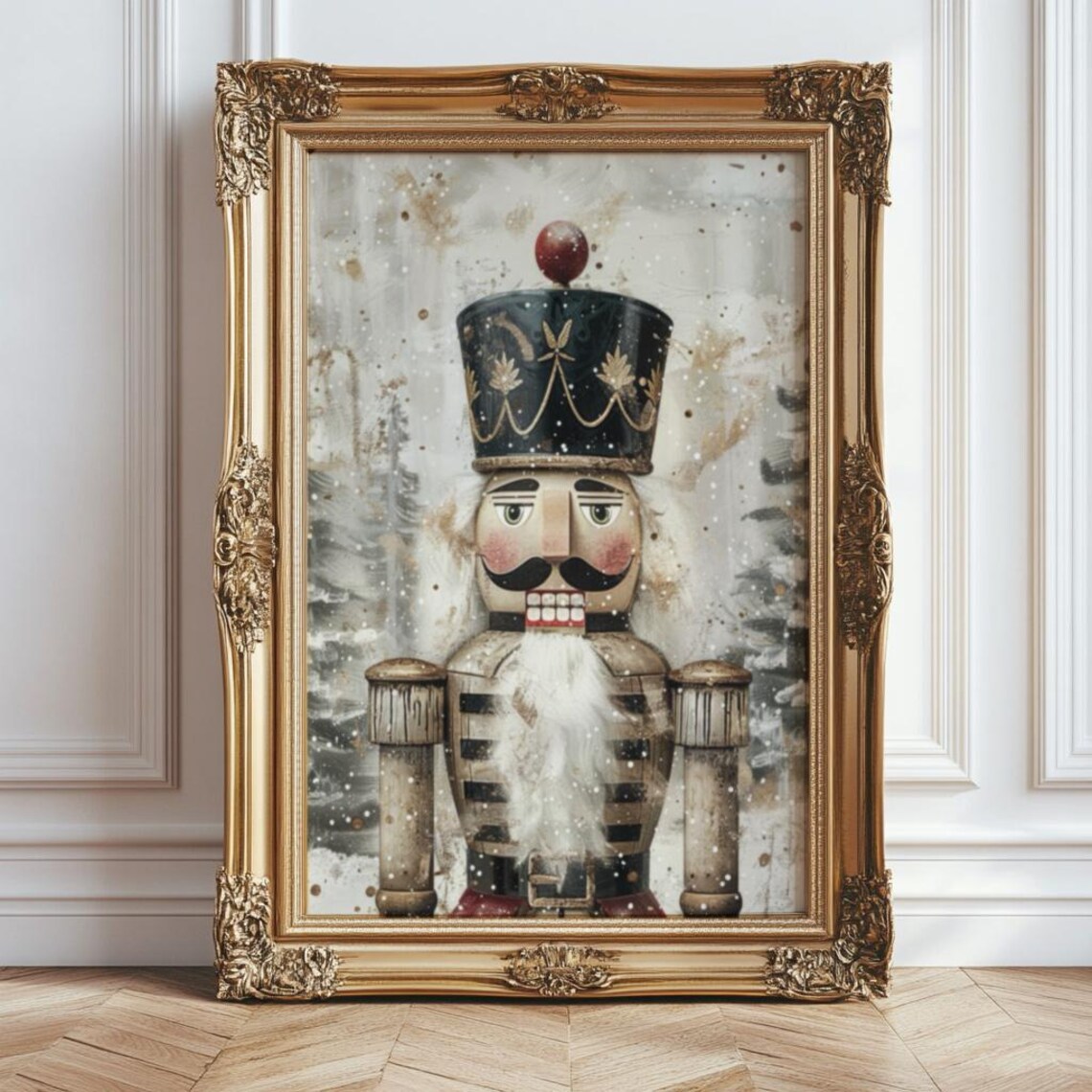 Vintage Gold Nutcracker Christmas Art Print - Image 5