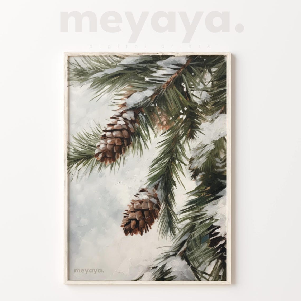 Snowy Pine Branches Pinecones Vintage Botanical Winter Painting Poster - Image 3
