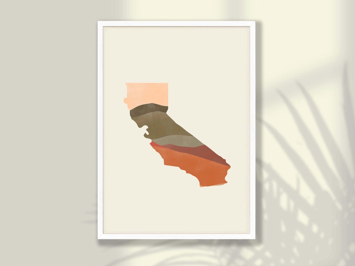 California State Silhouette Boho Watercolor Landscape Map Poster