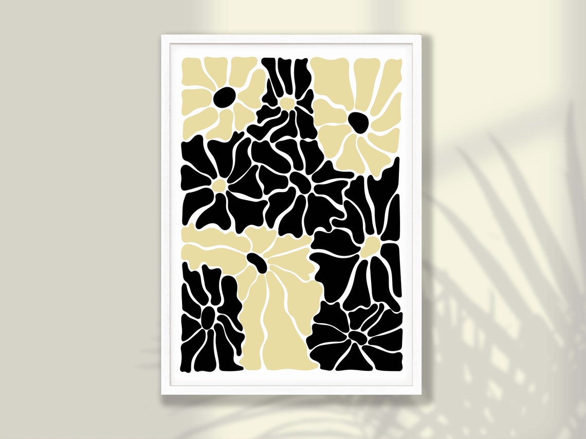 Matisse Style Black Beige Floral Cut Out Abstract Botanical Poster