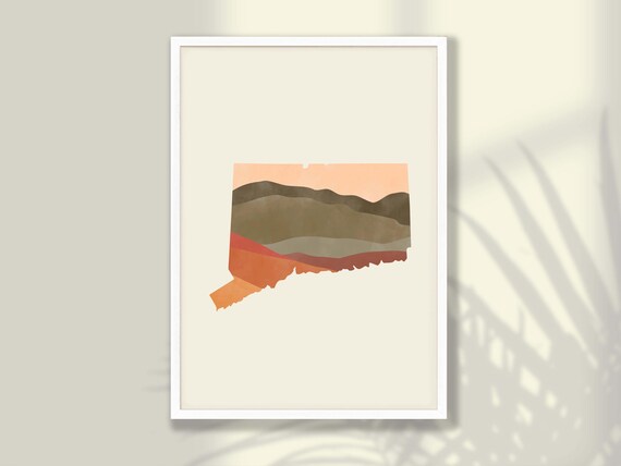 Connecticut State Silhouette Boho Watercolor Landscape Map Poster