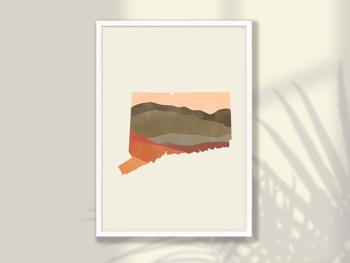 Connecticut State Silhouette Boho Watercolor Landscape Map Poster