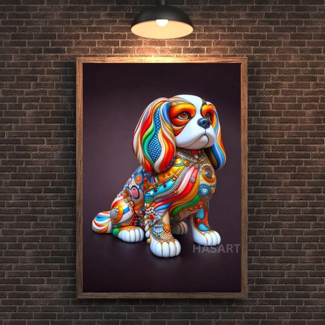 Colorful Bejeweled Cavalier King Spaniel Puppy Modern Art Poster