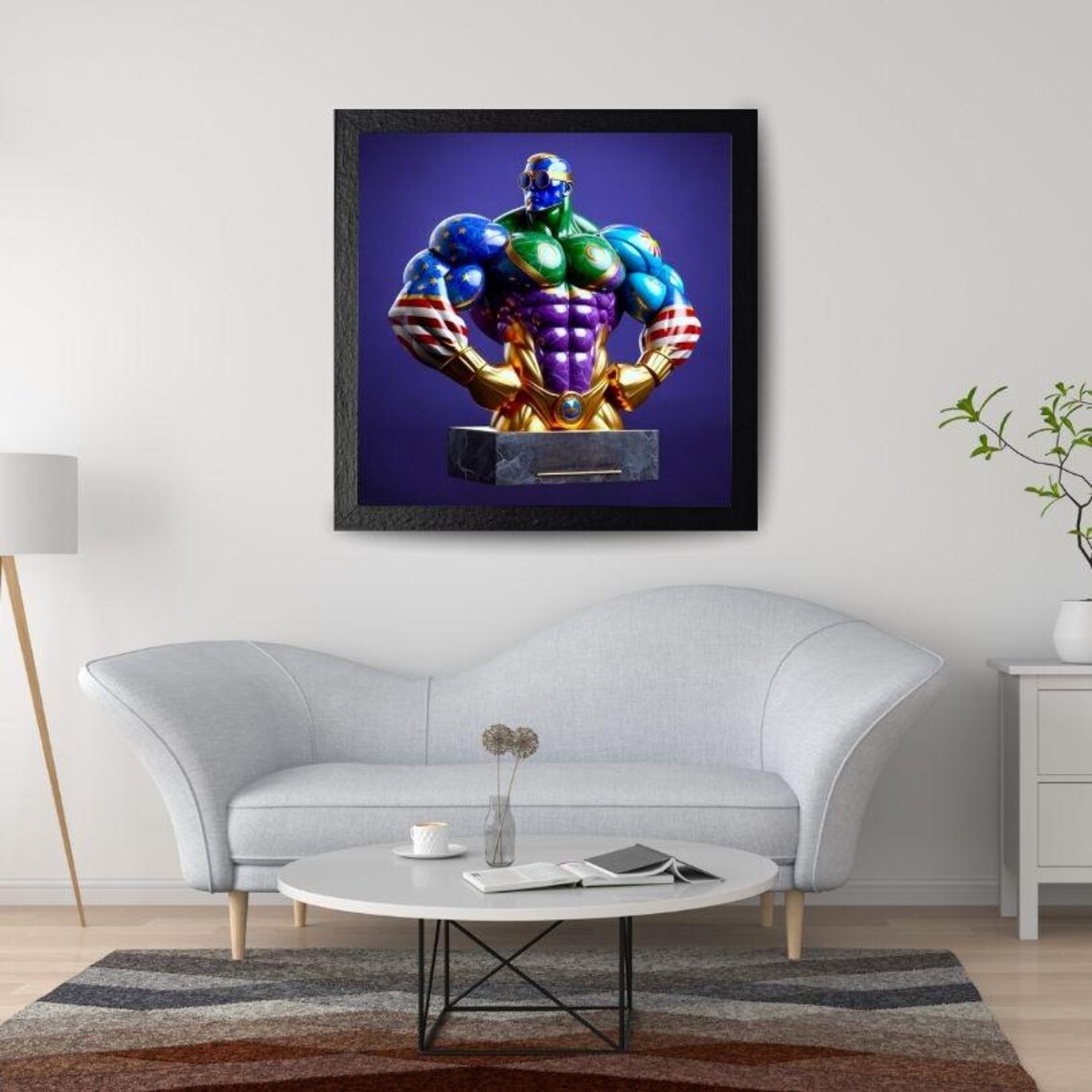 Patriotic Superhero Bodybuilder Bust Gold Stars Modern Art Poster - Image 2