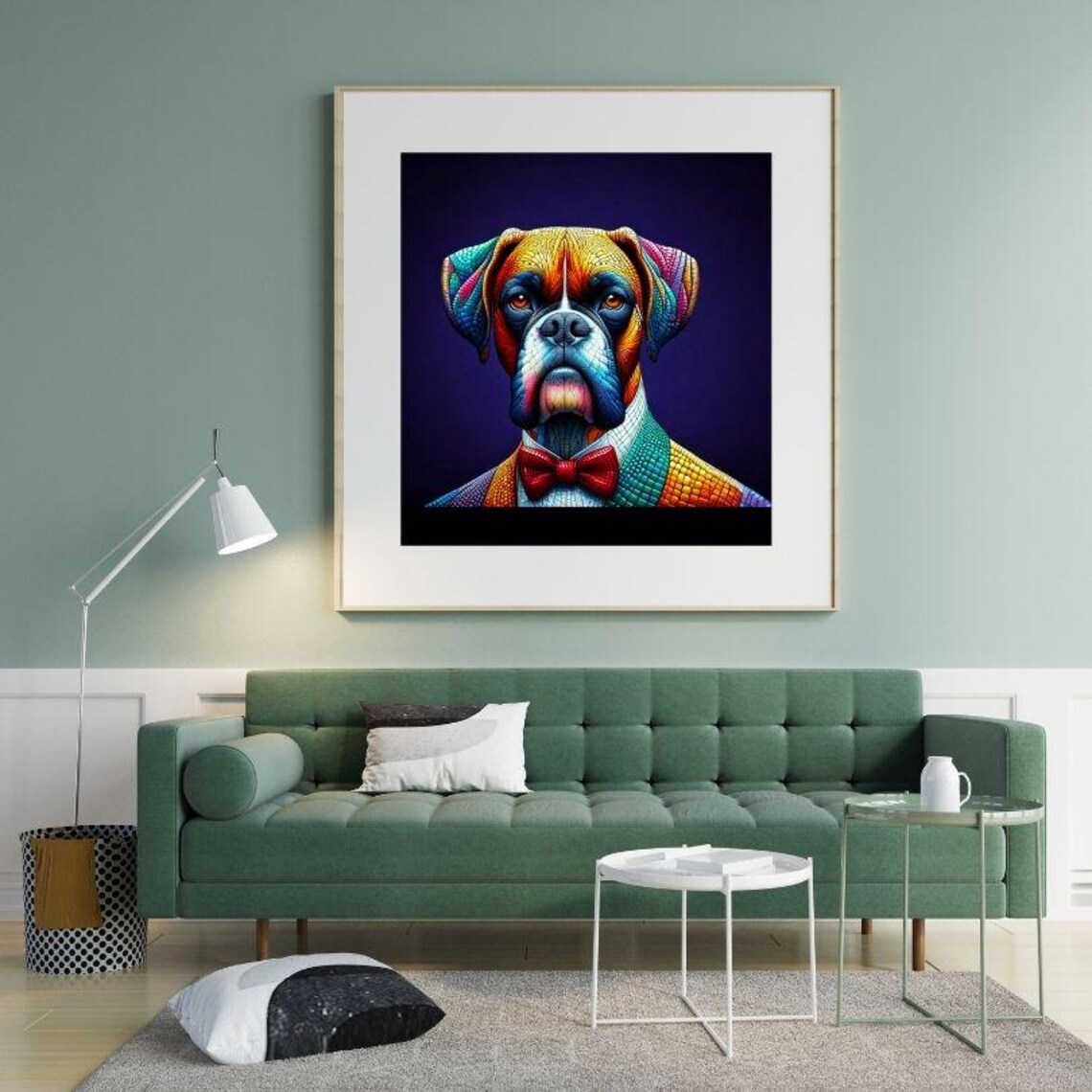 Dapper Boxer Dog in Suit and Red Bow Tie Stained Glass Art Poster - Image 2