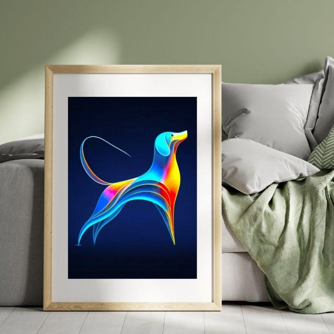 Neon Gradient Flowing Line Dog Greyhound Modern Minimalist Poster - Image 2