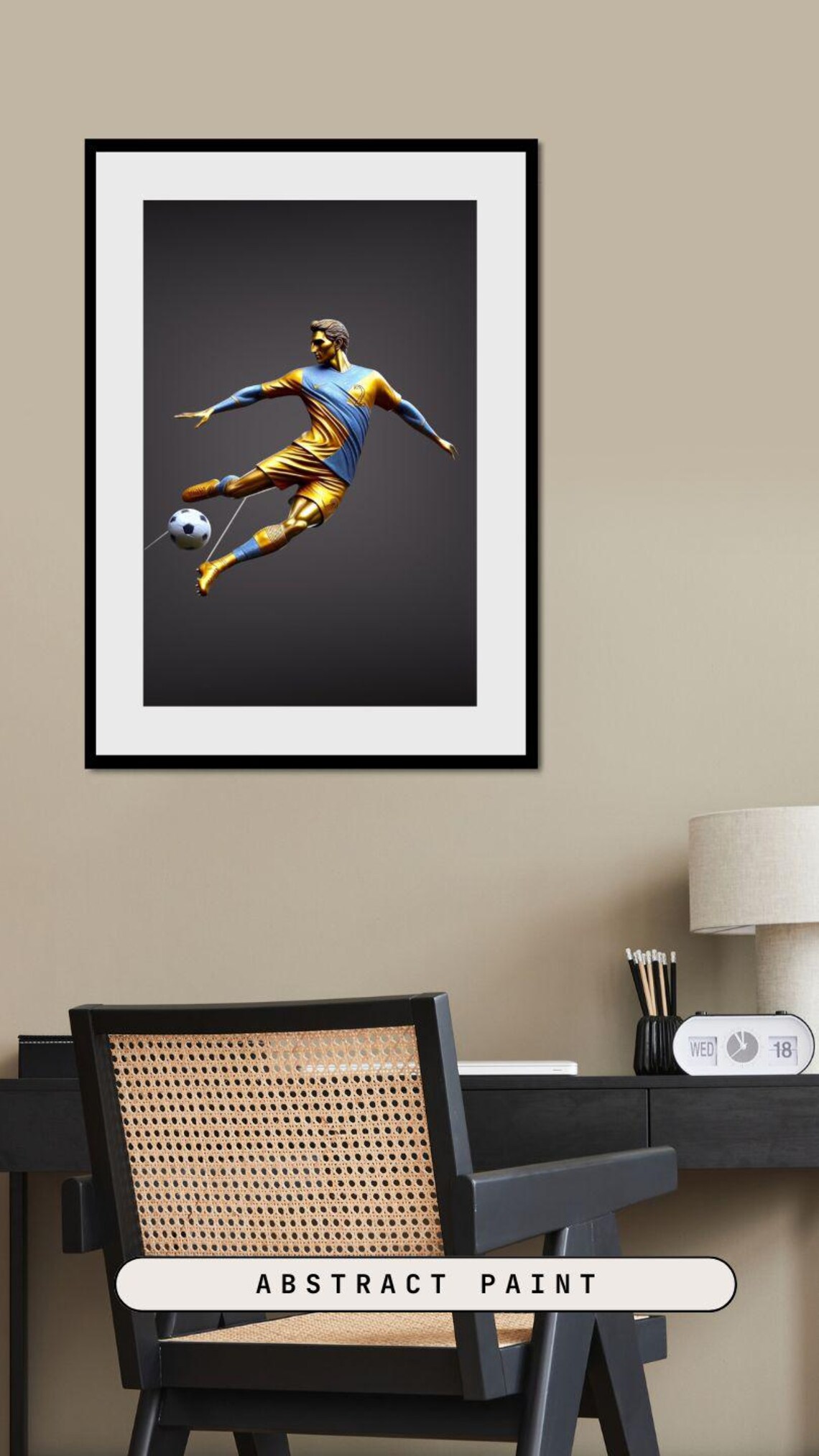 Golden Soccer Player Striking Ball in Blue Kit Sports Poster - Image 2