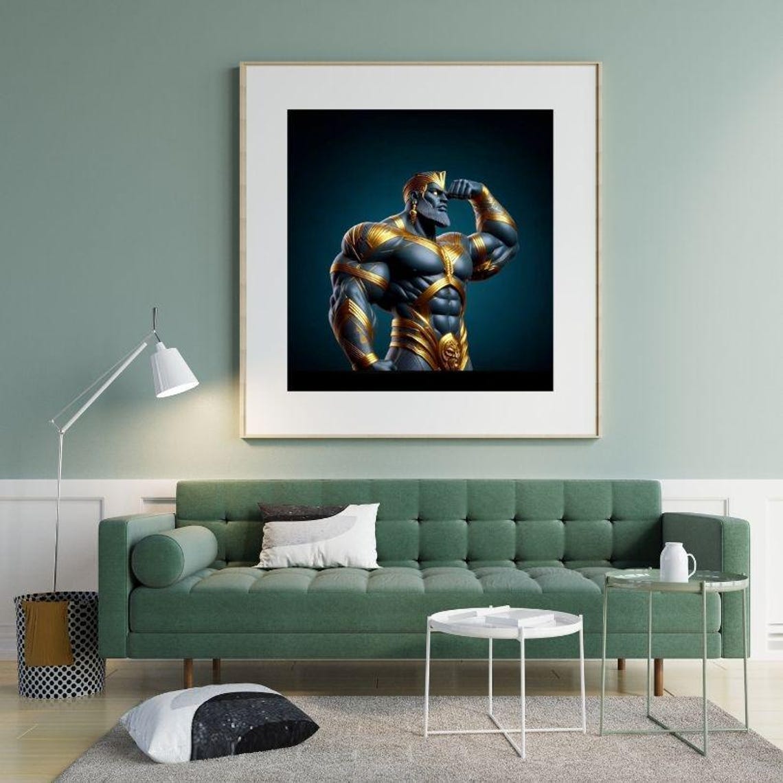 Dark Gladiator Muscle Man Gold Armor Flexing Modern Art Poster - Image 3
