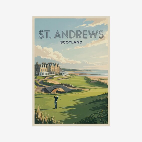 Old Saint Andrews Scotland Coastal Golf Course Links Vintage Poster