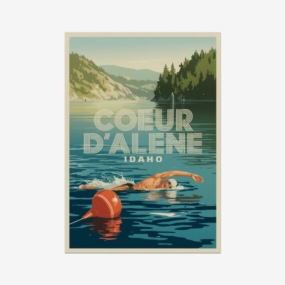 Coeur d'Alene Idaho Scenic Lake Open Water Swim Triathlon Poster
