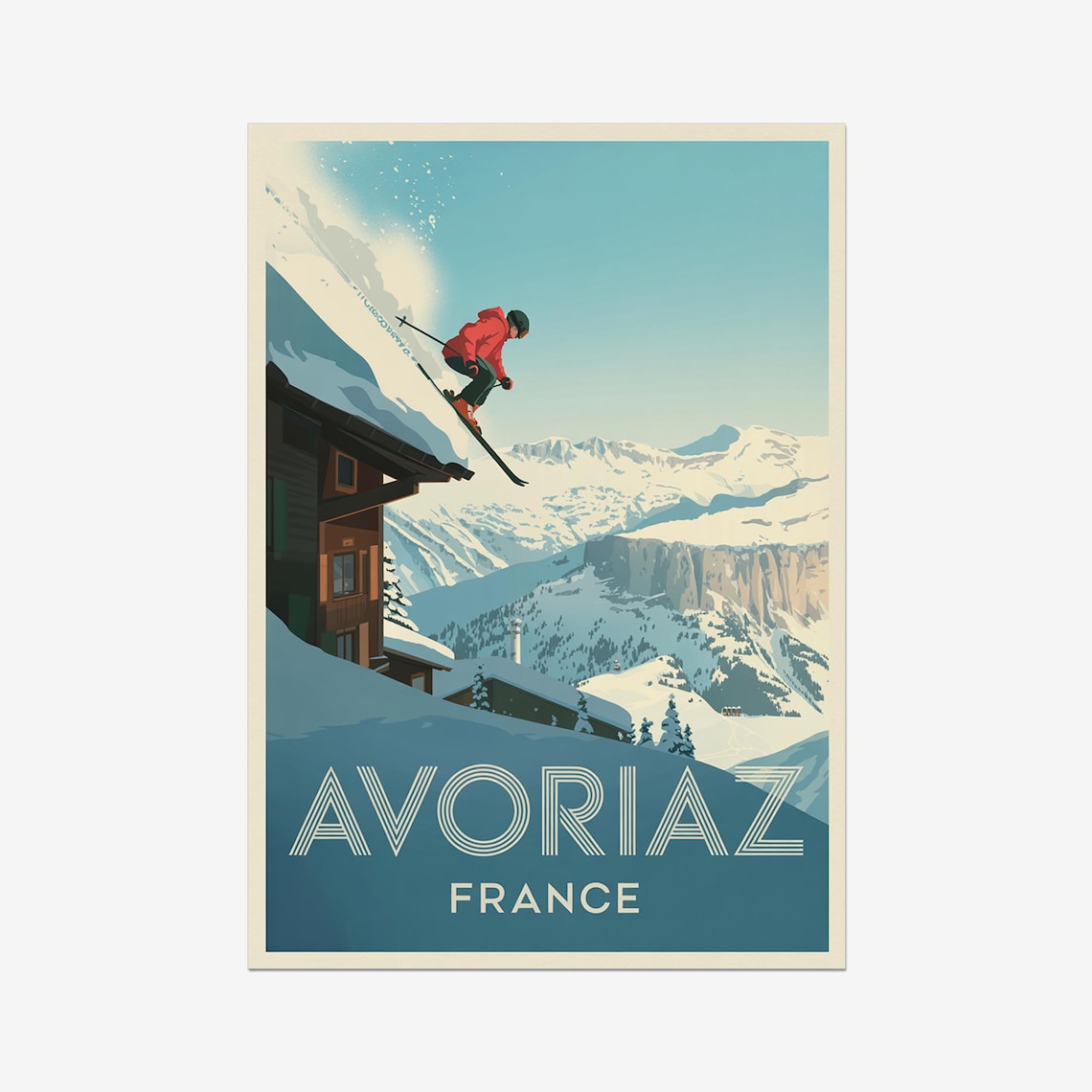 Avoriaz Vintage Travel Poster, French Alps Skiing