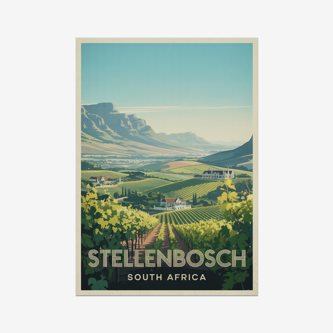 Stellenbosch South Africa Vineyard Estate Vintage Wine Poster