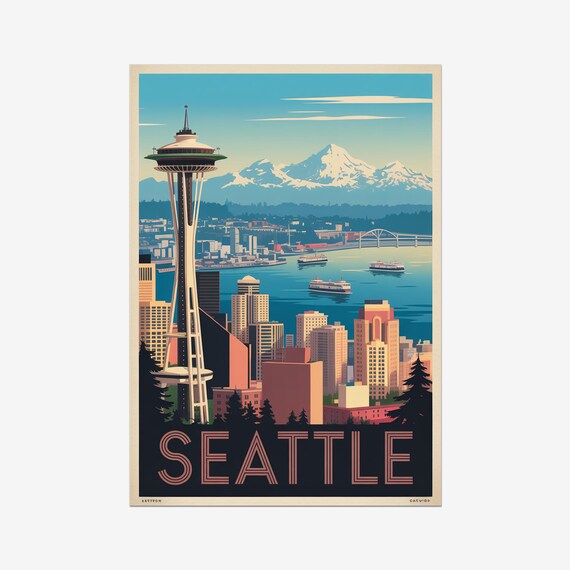 Seattle Washington Space Needle Vintage Retro City Travel Poster