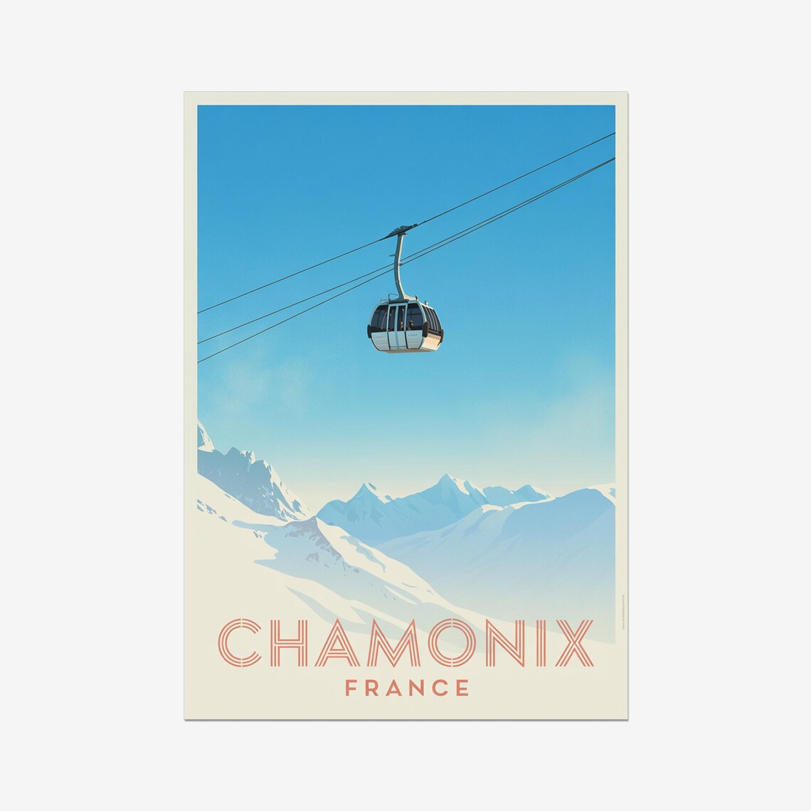 Chamonix France Cable Car Gondola Alpine Snow Vintage Travel Poster