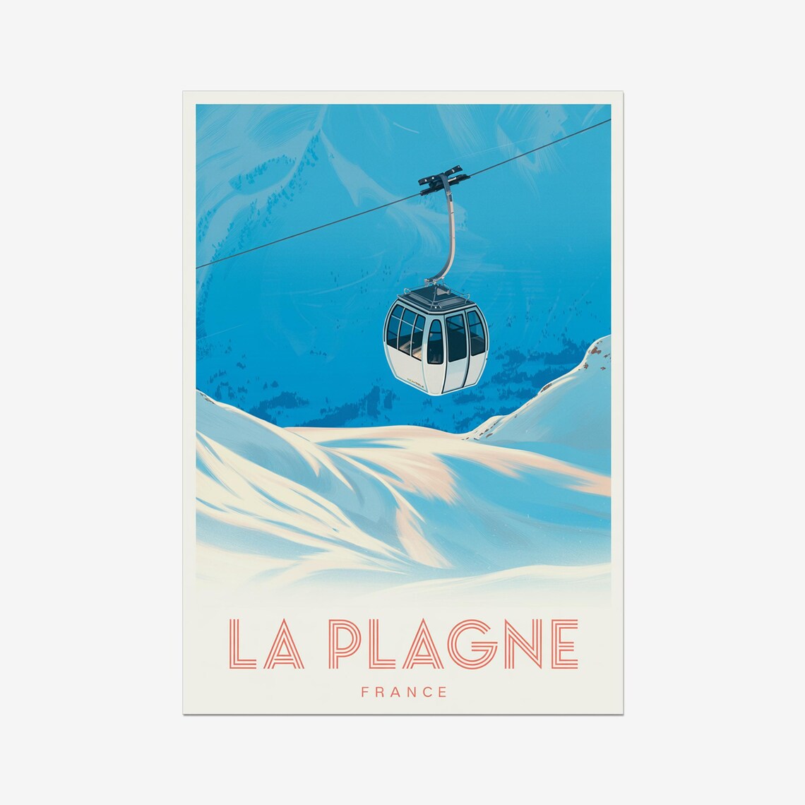 La Plagne France Gondola Above Snowy Slopes Vintage Travel Poster