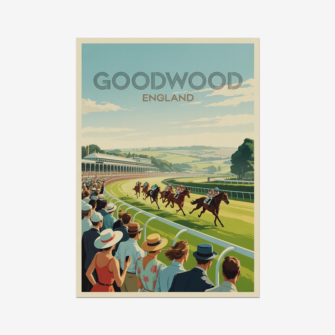 Goodwood England Vintage Horse Racing Elegant Crowd Retro Poster