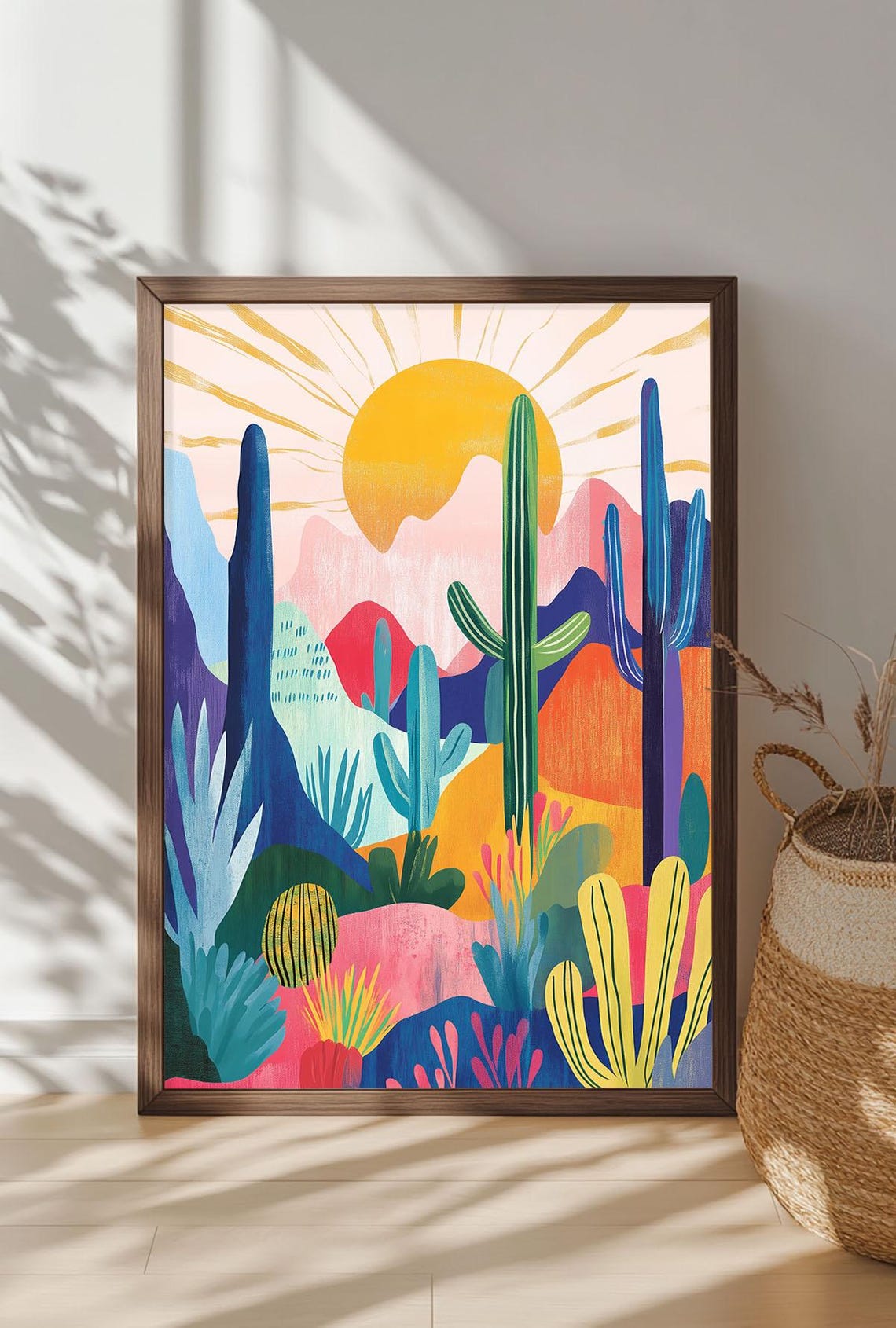 Colorful Desert Sunset With Saguaro Cactus Modern Southwest Art Poster - Image 4