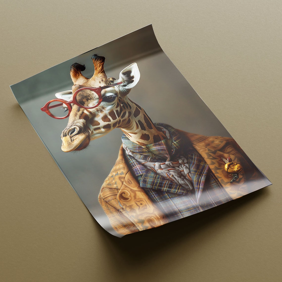 Giraffe In Plaid Blazer Red Glasses Dapper Studio Portrait Poster - Image 4