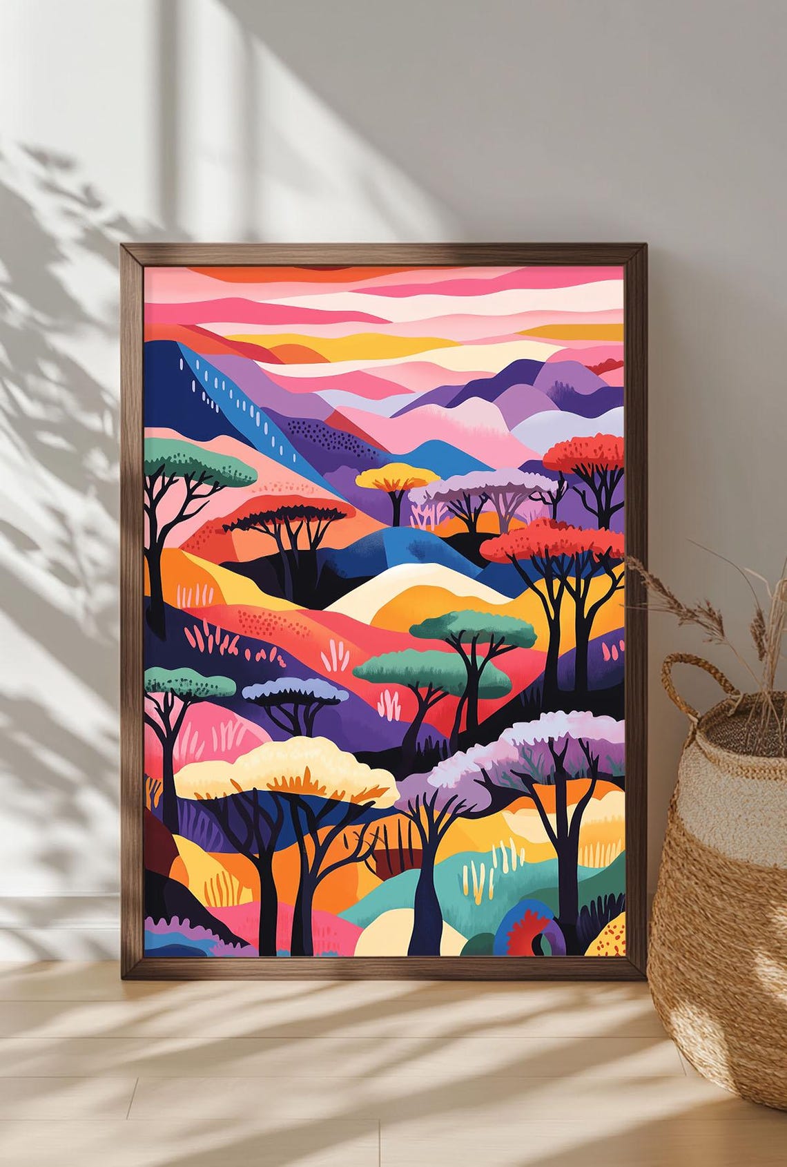 Vibrant Abstract Mountain Hills Trees Colorful Landscape Wall Art - Image 4