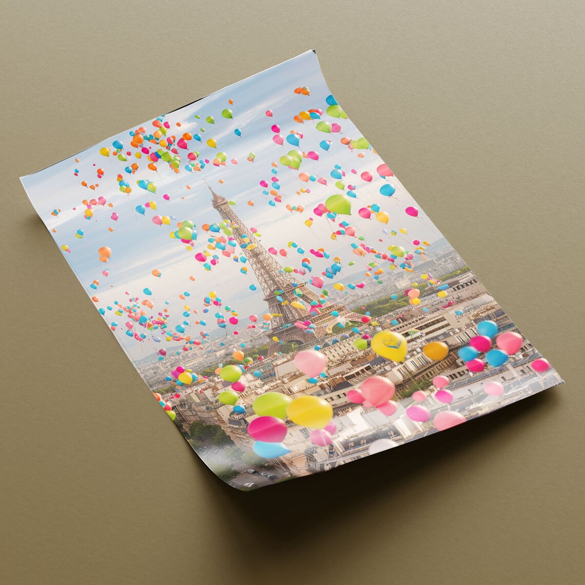 Eiffel Tower Paris Hundreds Of Colorful Balloons Sky Photo Poster - Image 2