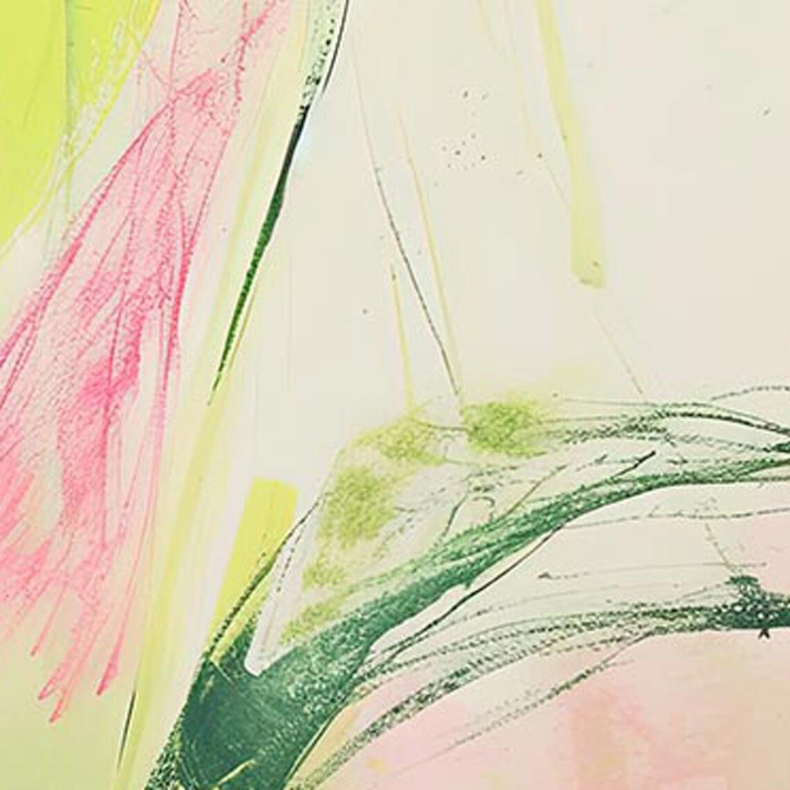 Bold Red Abstract Flowers Lime Green Watercolor Modern Art Poster - Image 3
