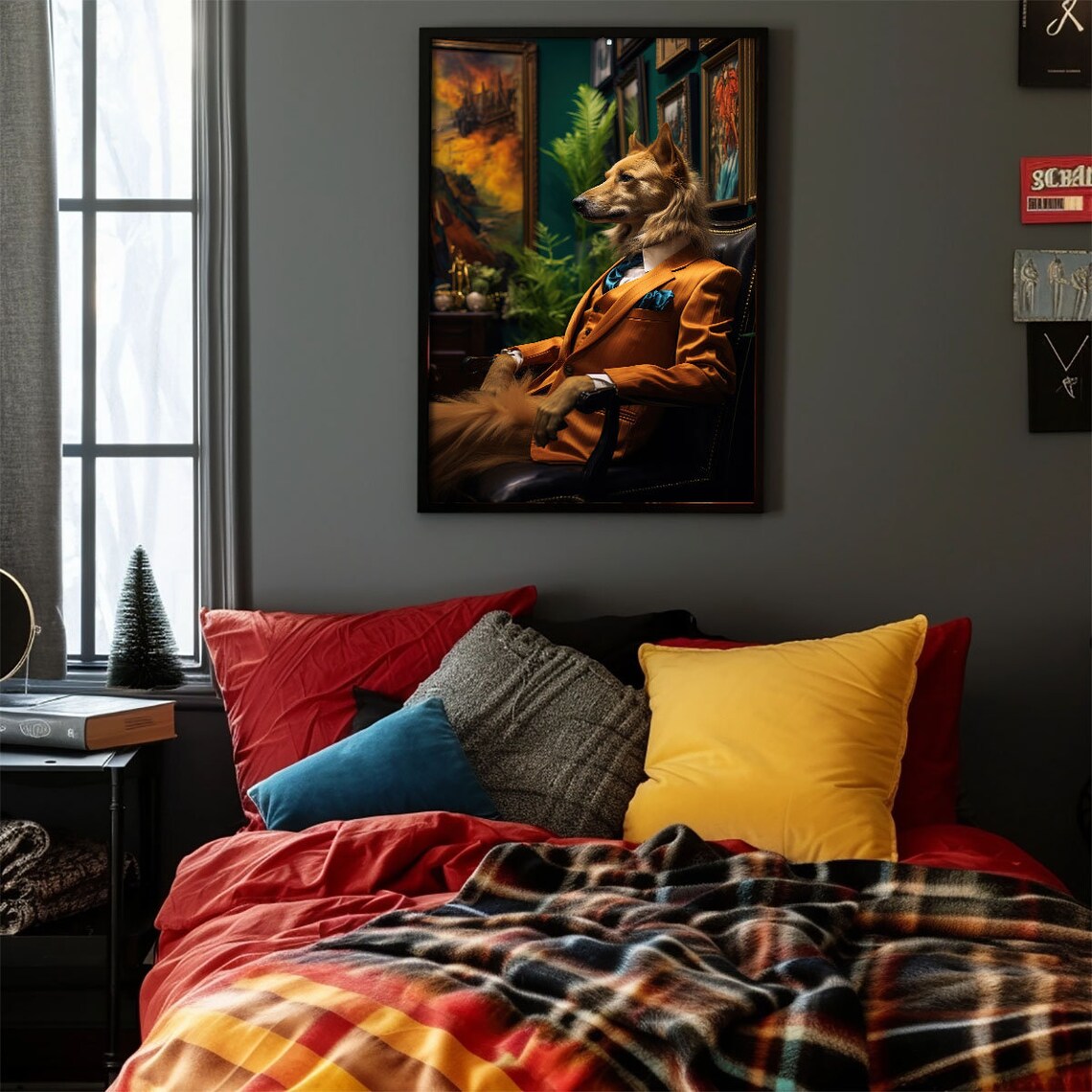 Elegant Dog In Orange Suit Gallery Portrait Gentleman Poster - Image 3