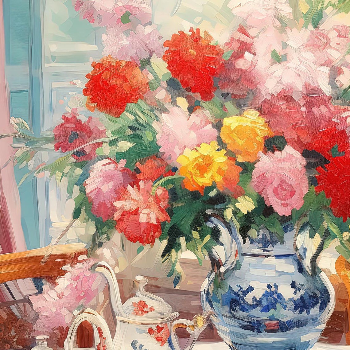 Floral Tea Service Bouquet Impressionist Still Life Table Poster - Image 3