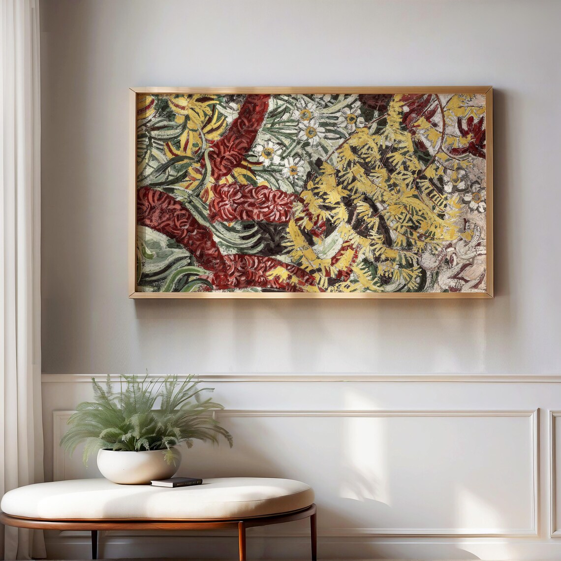 Yellow Wildflower Meadow Garden Colorful Floral Painting Wall Art - Image 2