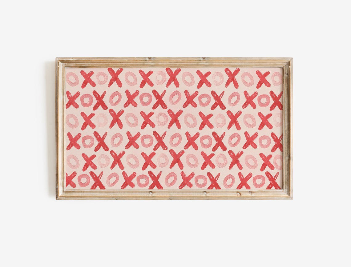 Red and Pink XOXO Hand Painted Pattern Modern Valentine Wall Art - Image 3
