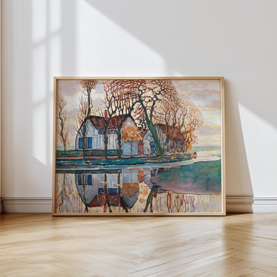 Piet Mondrian Vintage Farm Trees Reflection Dutch Art Poster