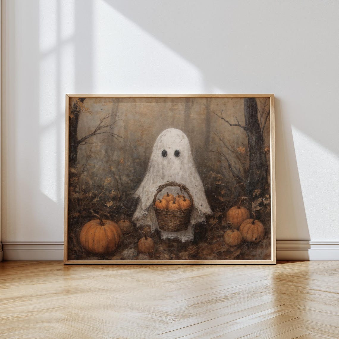 With Pumpkin Basket Print Vintage Halloween Art