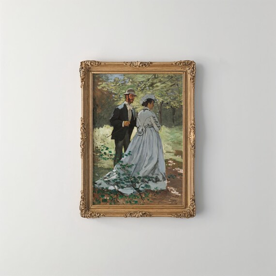 Claude Monet Bazille and Camille Garden Walk Portrait Impressionist Poster