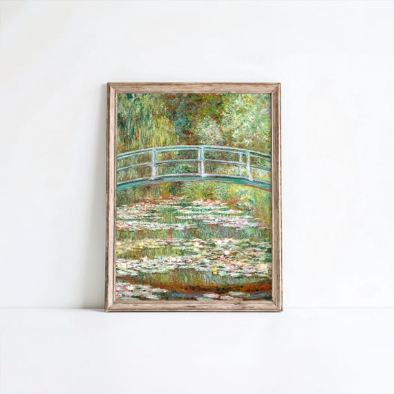 Monet Bridge Over Pond Vintage Landscape Painting