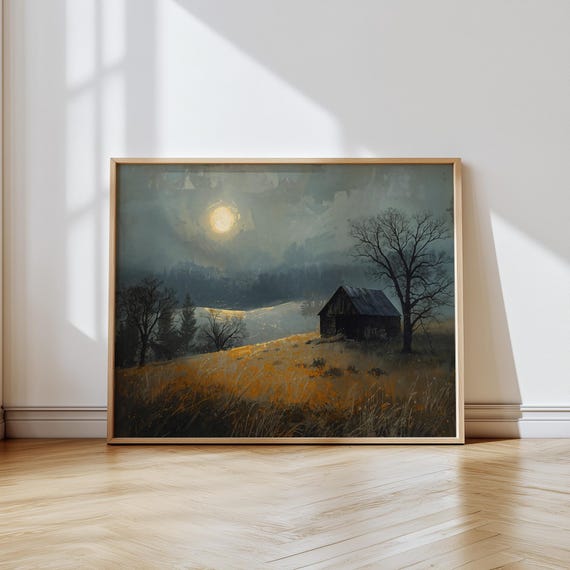Vintage Full Moon Art Print Gothic Halloween Decor