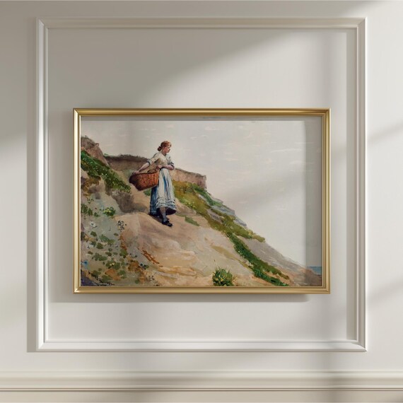 Winslow Homer Girl With Basket Cliff 1882 Watercolor Vintage Poster
