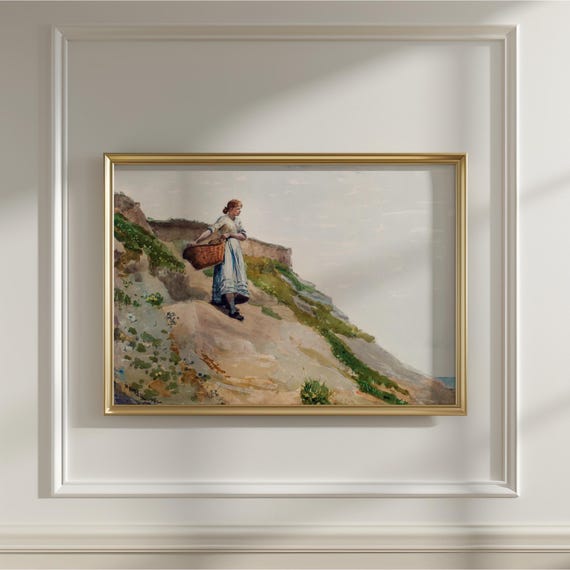 Winslow Homer Print Girl With Basket Vintage Wall Art