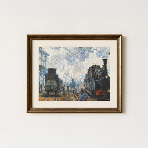 Claude Monet Arrival Of The Normandy Train Vintage Art Print Restored Museum Artwork