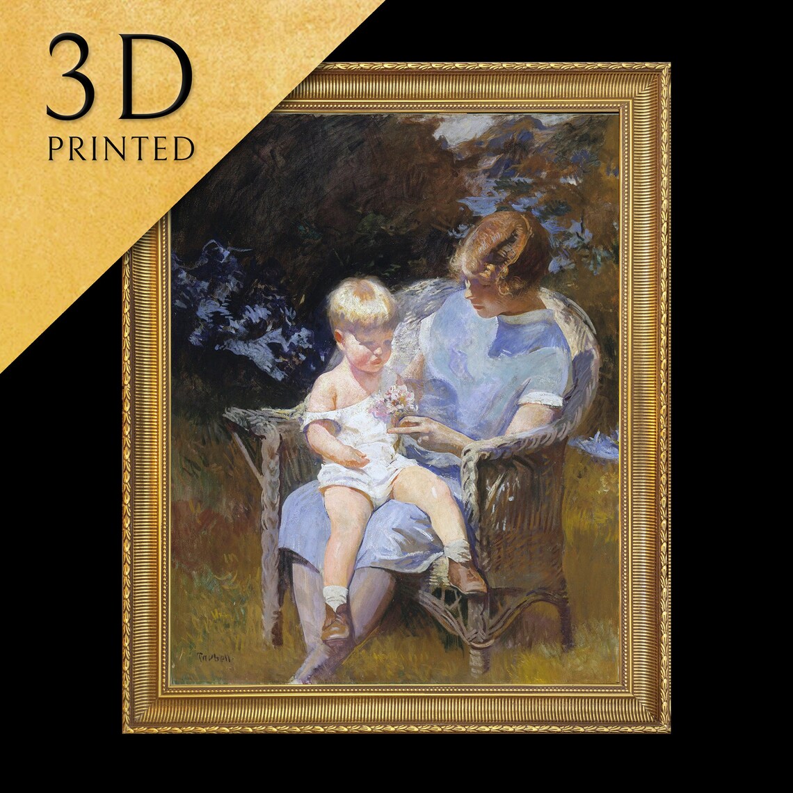 Mother and Young Child Seated in a Sunlit Garden Impressionist Poster
