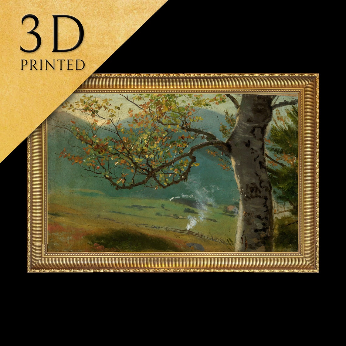 Hans Thoma Autumn Birch Tree Meadow Valley Landscape Textured Print