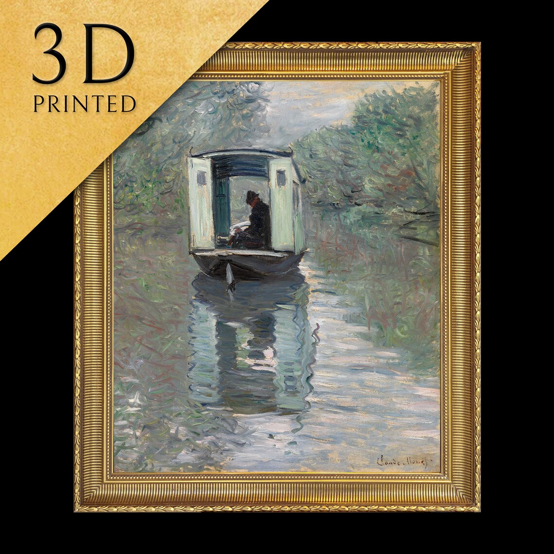 The Studio Boatcby Cloude Monet 3d Printed With Texture And Brush Strokes Looks Like Original Oil Painting
