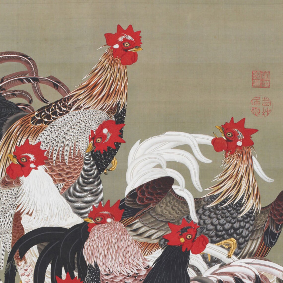Ito Jakuchu Fowls Colorful Flock Of Roosters Japanese Art Poster - Image 2