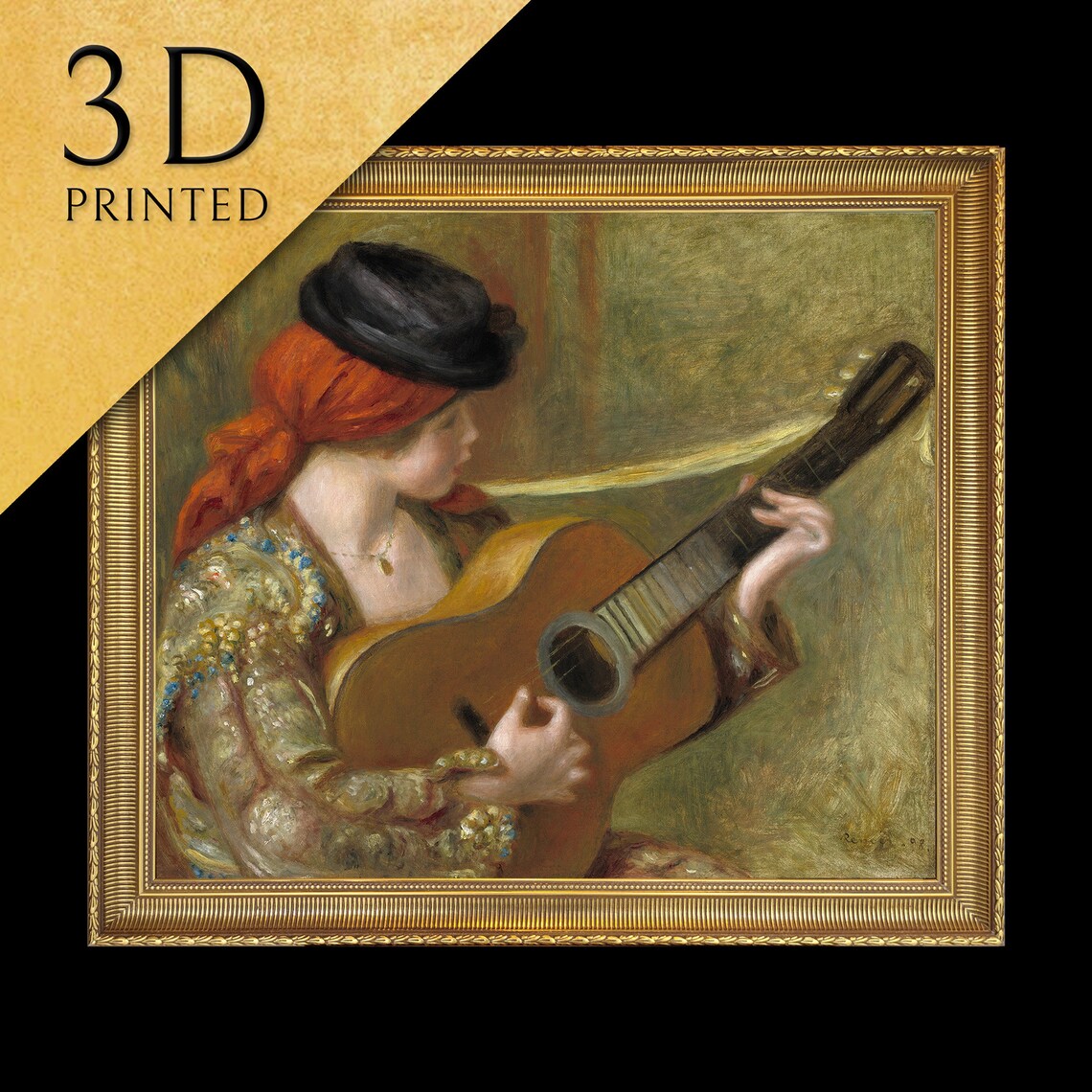 Renoir Woman with a Guitar in a Red Scarf Musician Portrait Poster