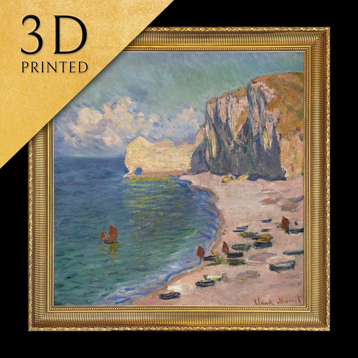 Claude Monet Etretat Beach Cliffs Textured Seascape Art Poster