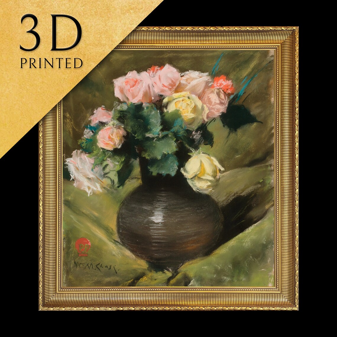 William Merritt Chase Roses Pink Bouquet Dark Vase Still Life Poster