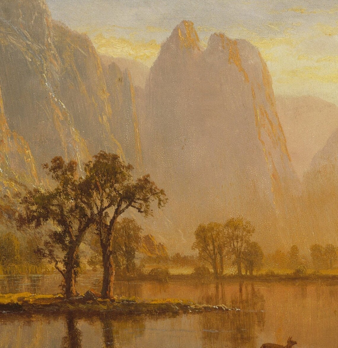 Albert Bierstadt Valley Of Yosemite Sunset Mountain Lake Deer Wall Art - Image 2