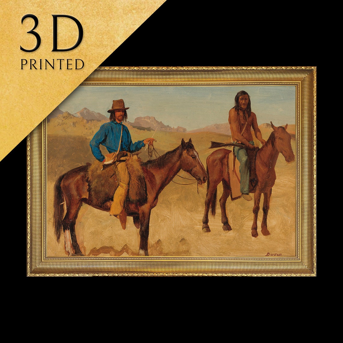 Albert Bierstadt Trapper Guide Horseback Western Scene Textured Print