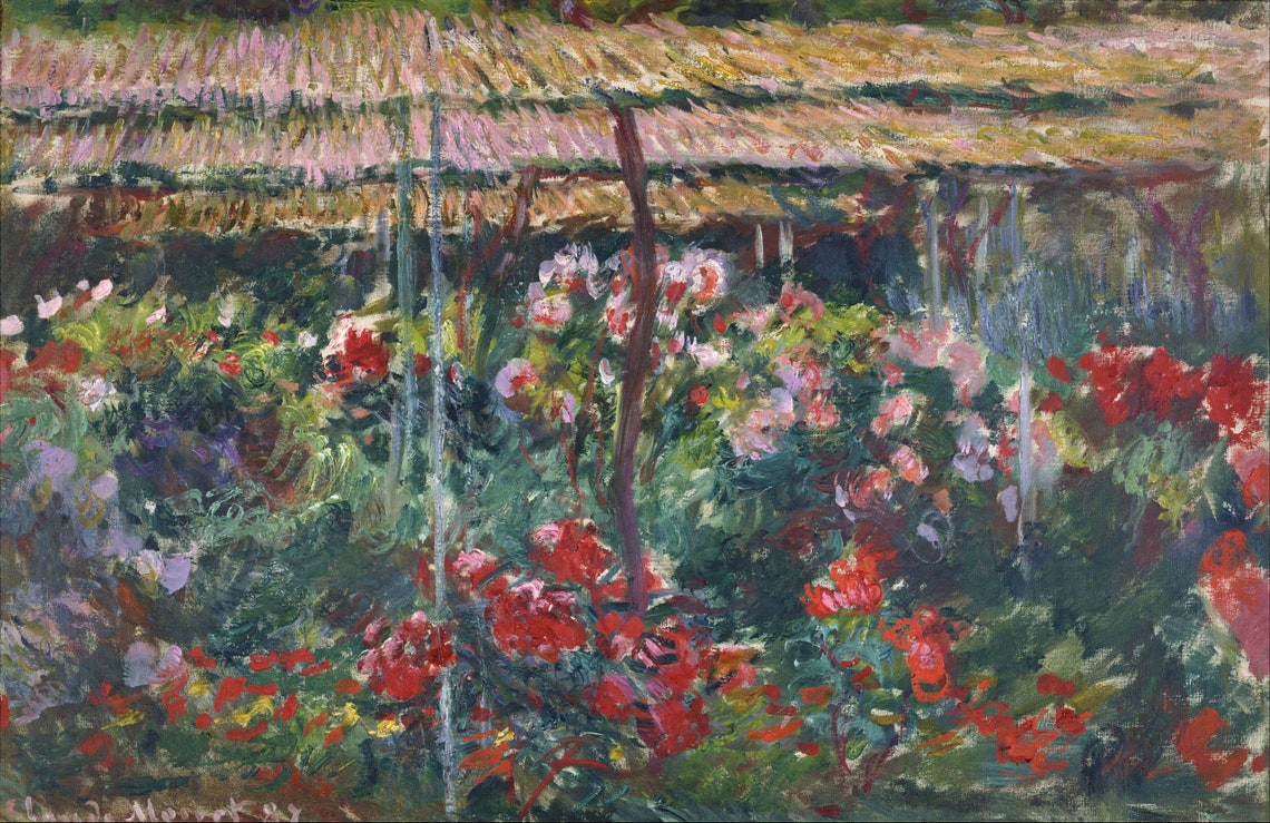 Monet Peony Garden Blooming Flowers Vibrant Impressionist Poster - Image 2