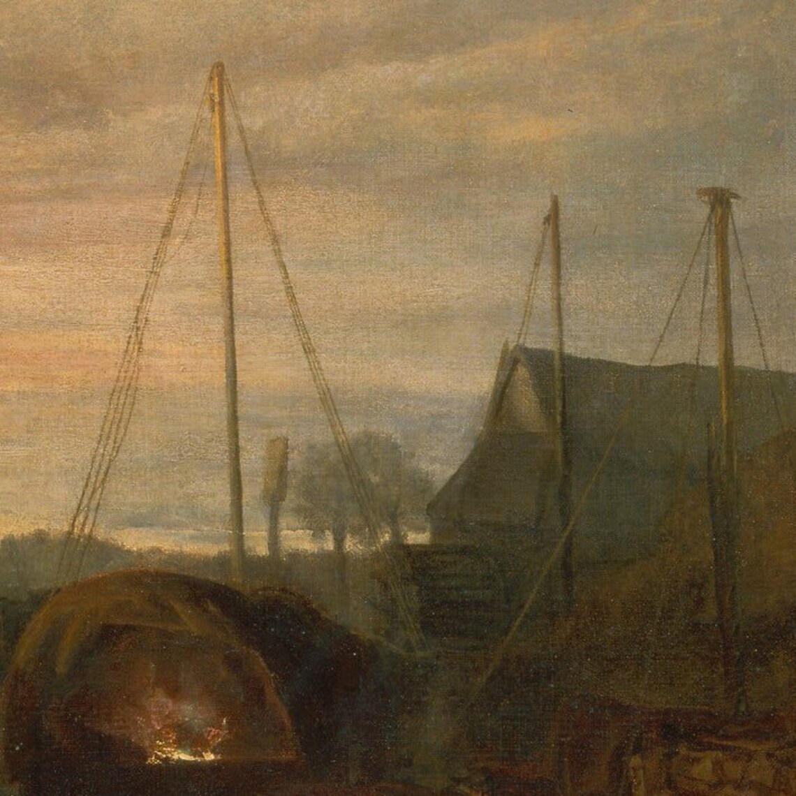 Sunset Harbor Sailboats Classical European River Landscape Wall Art - Image 2