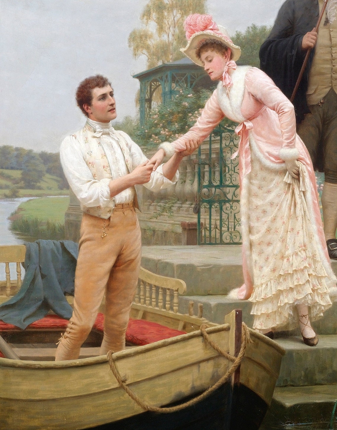 Edmund Blair Leighton Helping Lady Into Boat Romantic Textured Print - Image 3